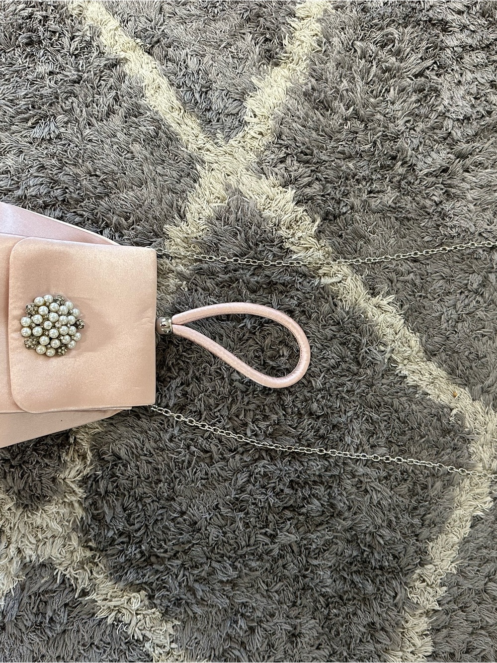 Jessica McClintock Pink Satin Evening Wristlet with Pearl Cluster Brooch